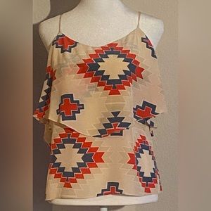 Myne Aztec inspired print tiered silk cami NWOT